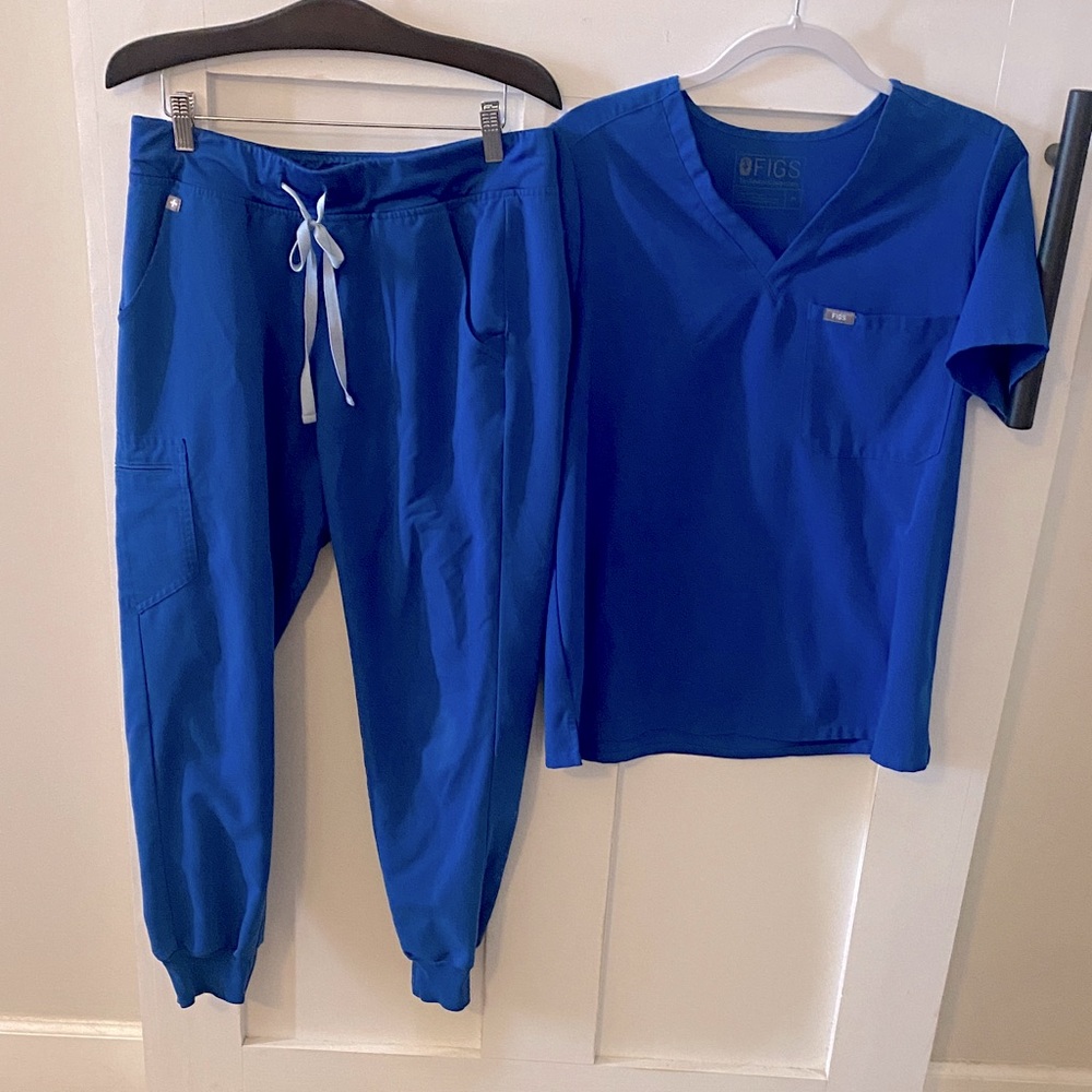 Figs Royal Blue Scrub Top and Jogger Set